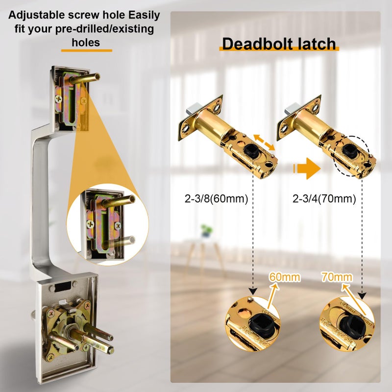Azdele Front Door Handle Silver Set, Entry Satin Nickel Door Handle with for Right and Left Handed Doors, Single Cylinder Exterior Door Handle Set with Lower Half Lever, Satin Nickel - Image 4